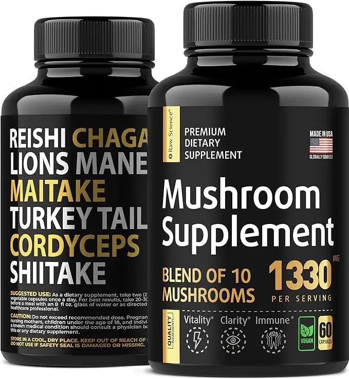 Mushroom Supplement - Shiitake Mushrooms & Lions Mane Supplement Capsules S RAW SCIENCE Au supplements