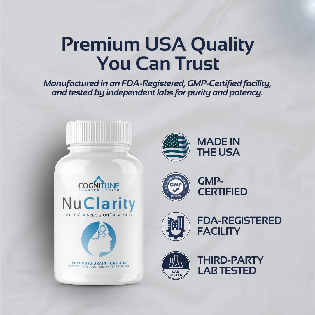 CogniTune NuClarity Brain Supplement for Memory and Focus - Caffeine-Free Nootropic for Mental Clarity Without Jitters - with Ginkgo Biloba, Bacopa Monnieri, Alpha-GPC for Cognitive Support CogniTune Au supplements