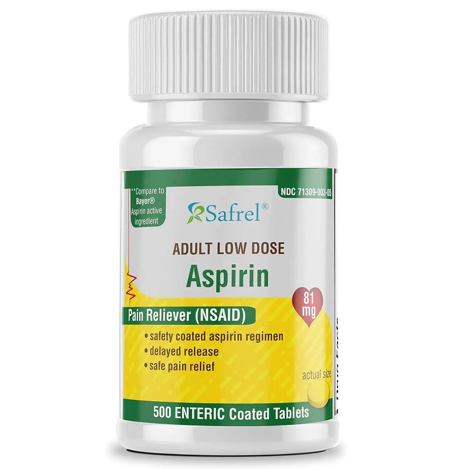 Safrel Generic Bayer Baby Aspirin 81 mg (500 Enteric Coated Tablets) | Adult Low Dose Strength Safe Pain Reliever (NSAID) for Minor Aches | Value Pack Safrel Au supplements