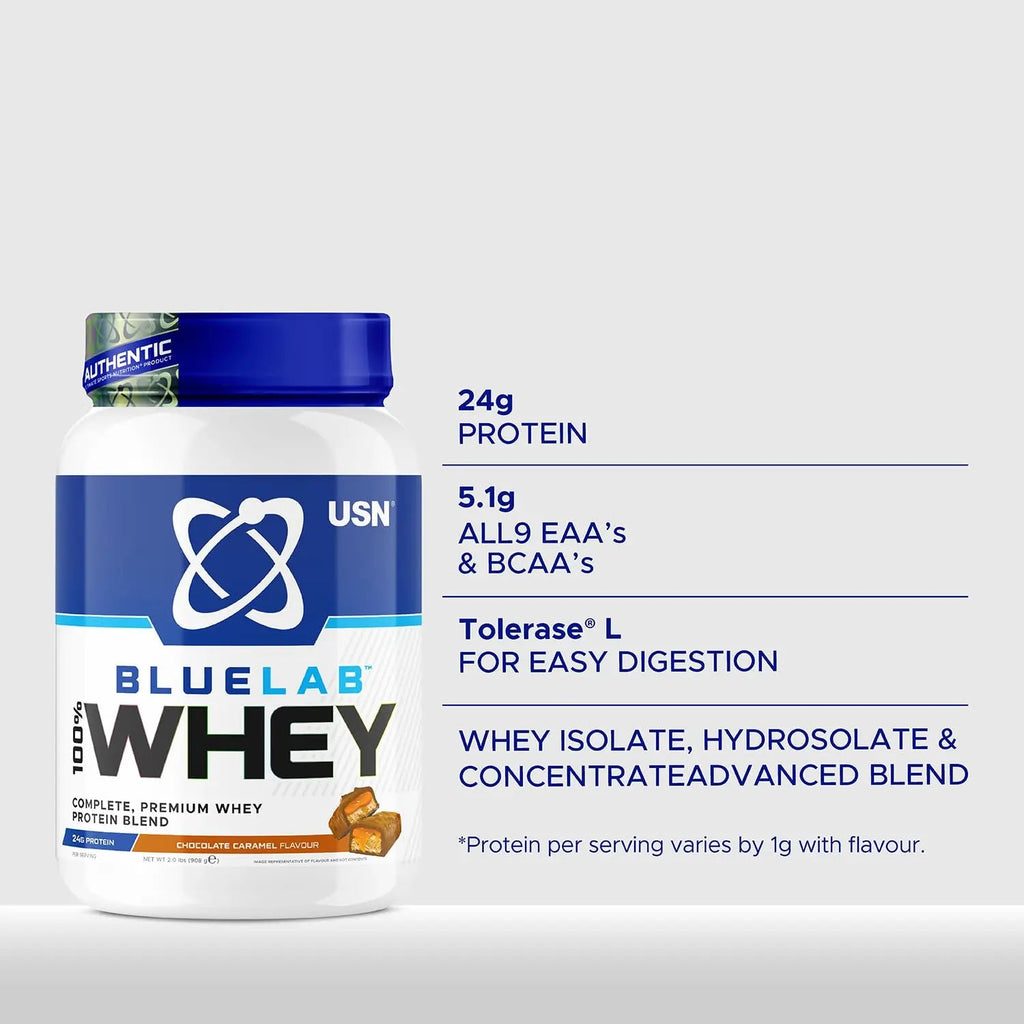 USN Blue Lab Whey Protein Powder: Chocolate Caramel - Whey Protein 908g USN Au supplements