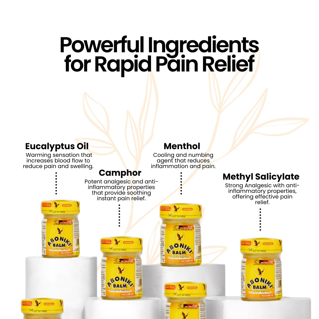 Aboniki Powerful Topical Pain Relief Balm with Natural Ingredients | Fast-Acting Soothing Relief for Joints & Muscle Pain, Soreness, Cramps | Long Lasting Full Body Rub (12 Plastic Jars) Aboniki Au supplements