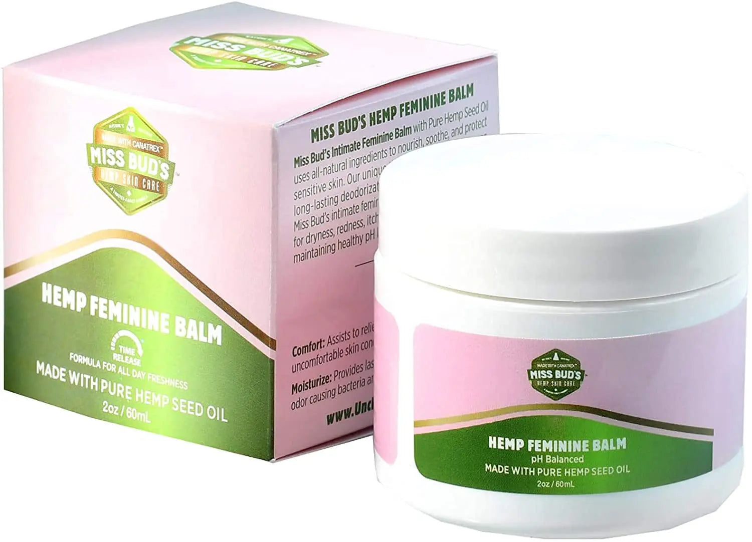 Miss Bud’s Hemp Intimate Feminine Vulva Balm Relieves Itching, Burning, and Redness Eliminates NATURE'S ORIGINAL MADE WITH CANATREX UNCLE BUD'S · TOPICAL PAIN RELIEVER · A TRUSTED FAMILY FORMULA Au supplements