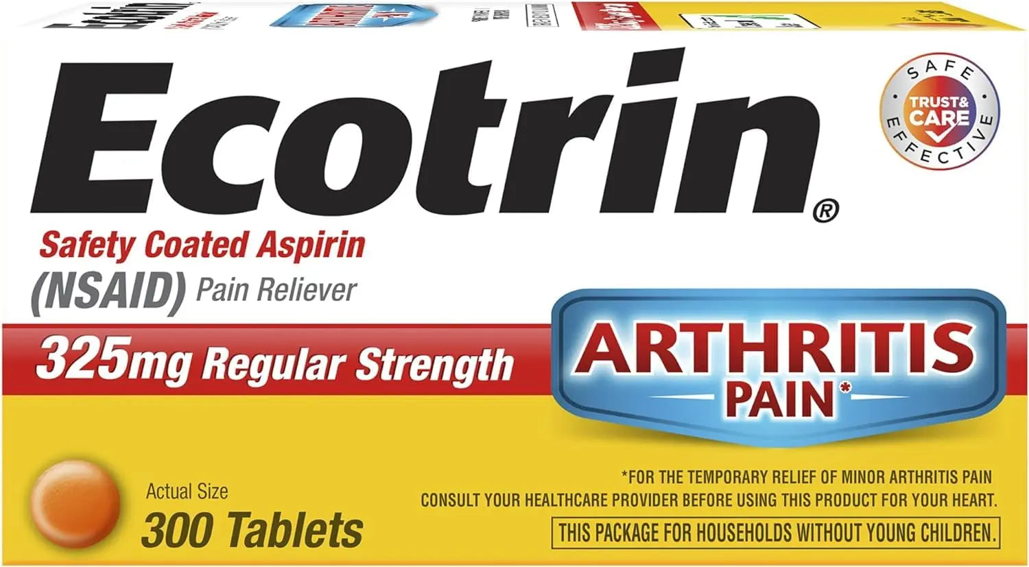 Ecotrin Regular Strength Aspirin, Arthritis Pain Relief, 325mg Regular Strength, 300 Safety Coated Tablets Ecotrin Au supplements