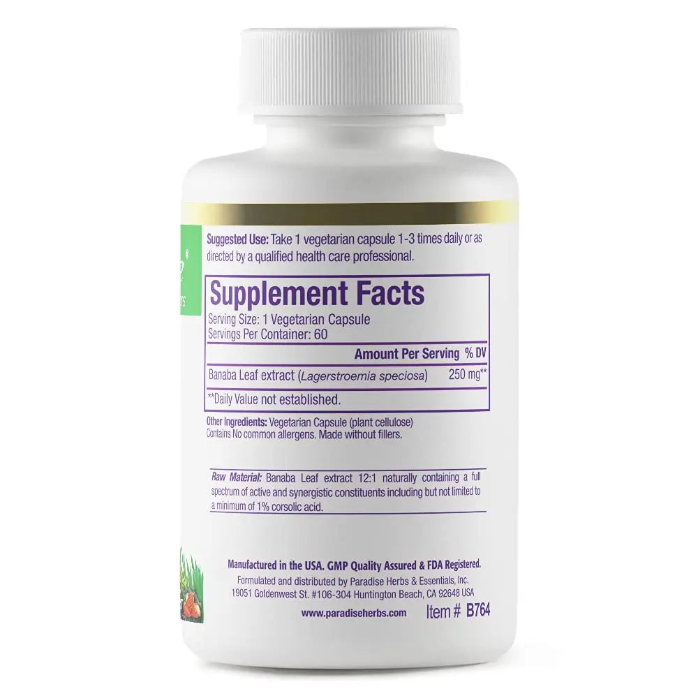 Paradise Herbs Banaba Leaf Vegetarian Capsules, 60 Count Paradise Herbs Au supplements