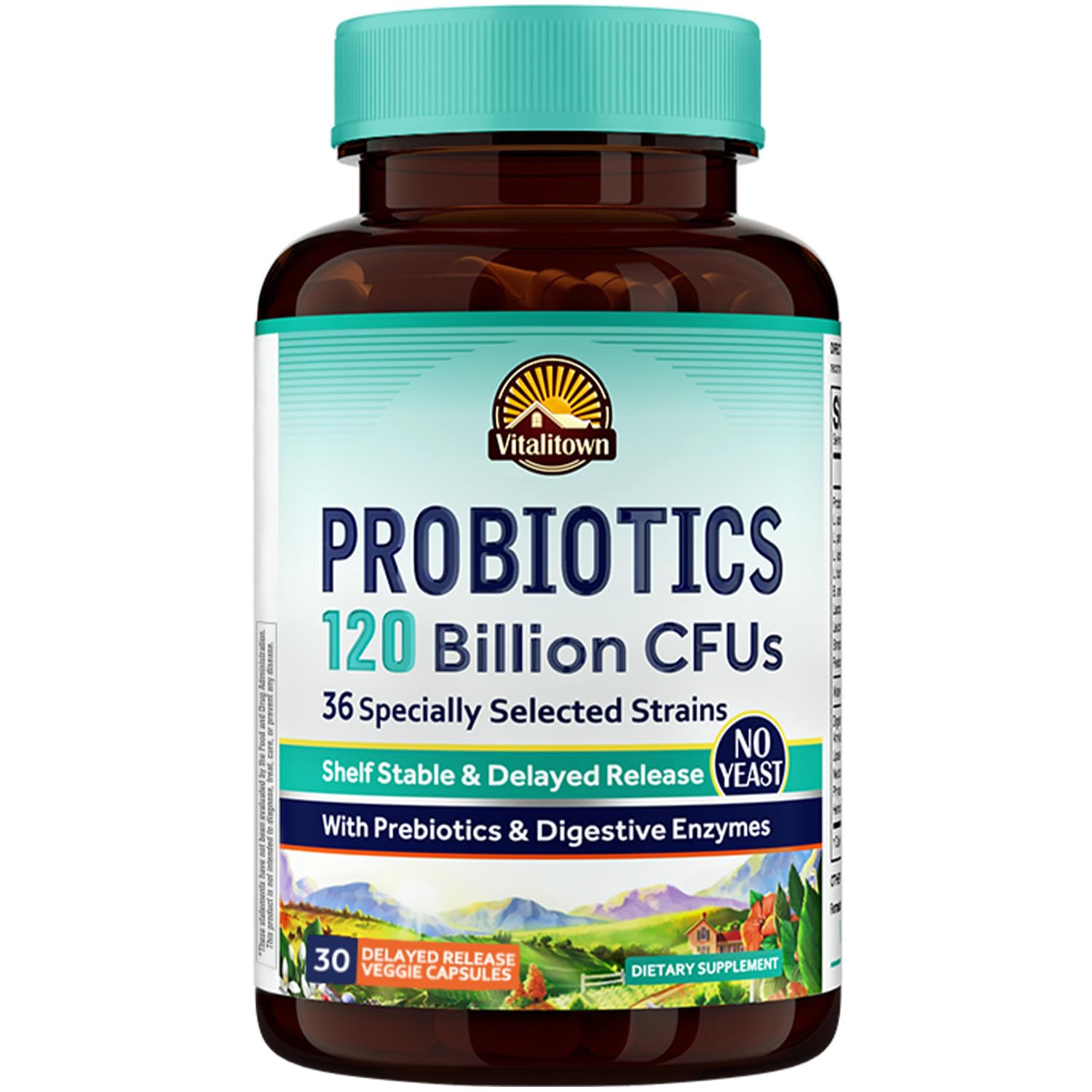 VITALITOWN Probiotics 120 Billion CFUs | 36 Strains, with Prebiotics & Digestive Enzymes for Men Women | Shelf Stable | Digestive Health & Immune Support