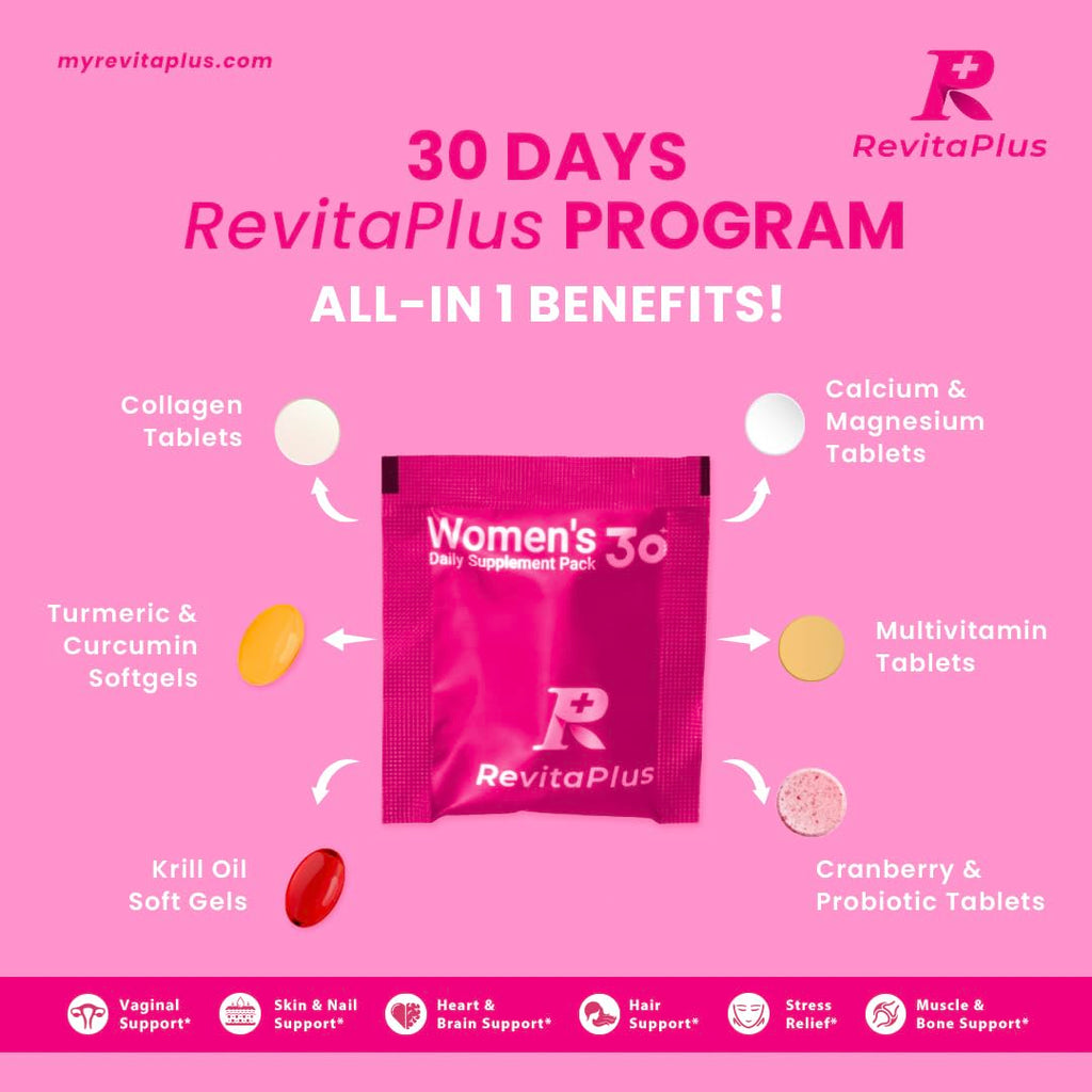 RevitaPlus Multivitamin for Women with Vitamin A,B,C,D3,E,K2,Biotin, Collagen,Krill Oil,Cranberries Supports Energy,Wellness,Beauty and Immune - Vitamin Packs for Women Health 30 Packs RevitaPlus Au supplements