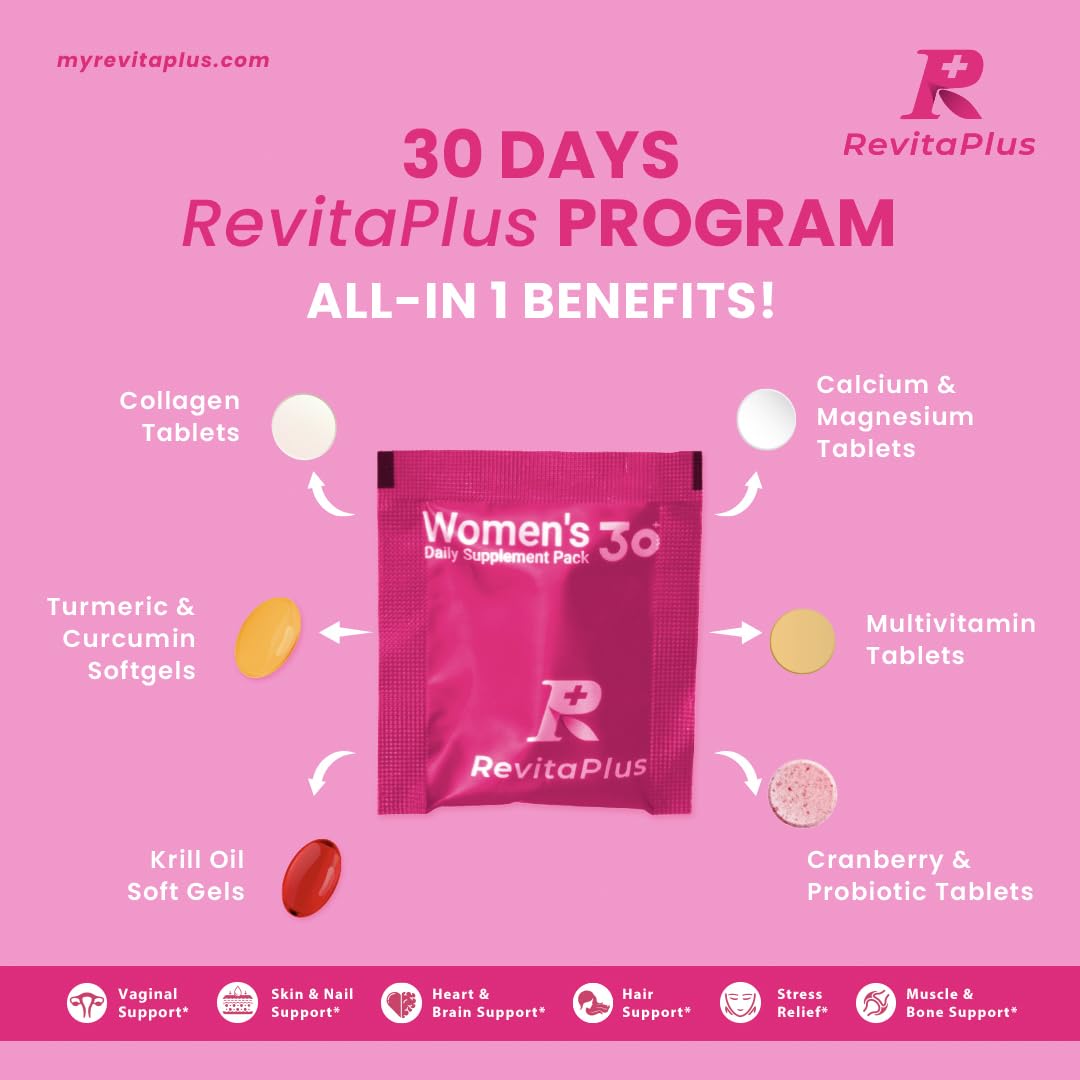RevitaPlus Multivitamin for Women with Vitamin A,B,C,D3,E,K2,Biotin, Collagen,Krill Oil,Cranberries Supports Energy,Wellness,Beauty and Immune - Vitamin Packs for Women Health 30 Packs RevitaPlus Au supplements