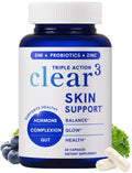Clear Skin Supplement with Zinc, DIM & Probiotics | 3-in-1 Balance, Glow & Health Skin Support | Triple Action Hyaluronic Acid, Niaciminide & Vitamins for Hormone