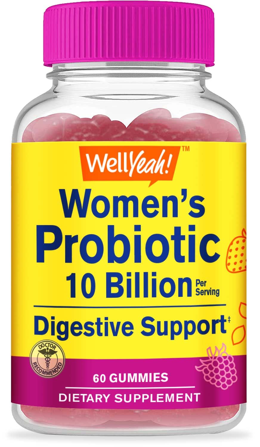 WellYeah Probiotics for Women Gummies - 10 Billion CFU - for Digestive Support, Gut Health, and Feminine Health Support - Natural Sourced Flavors - Vegan