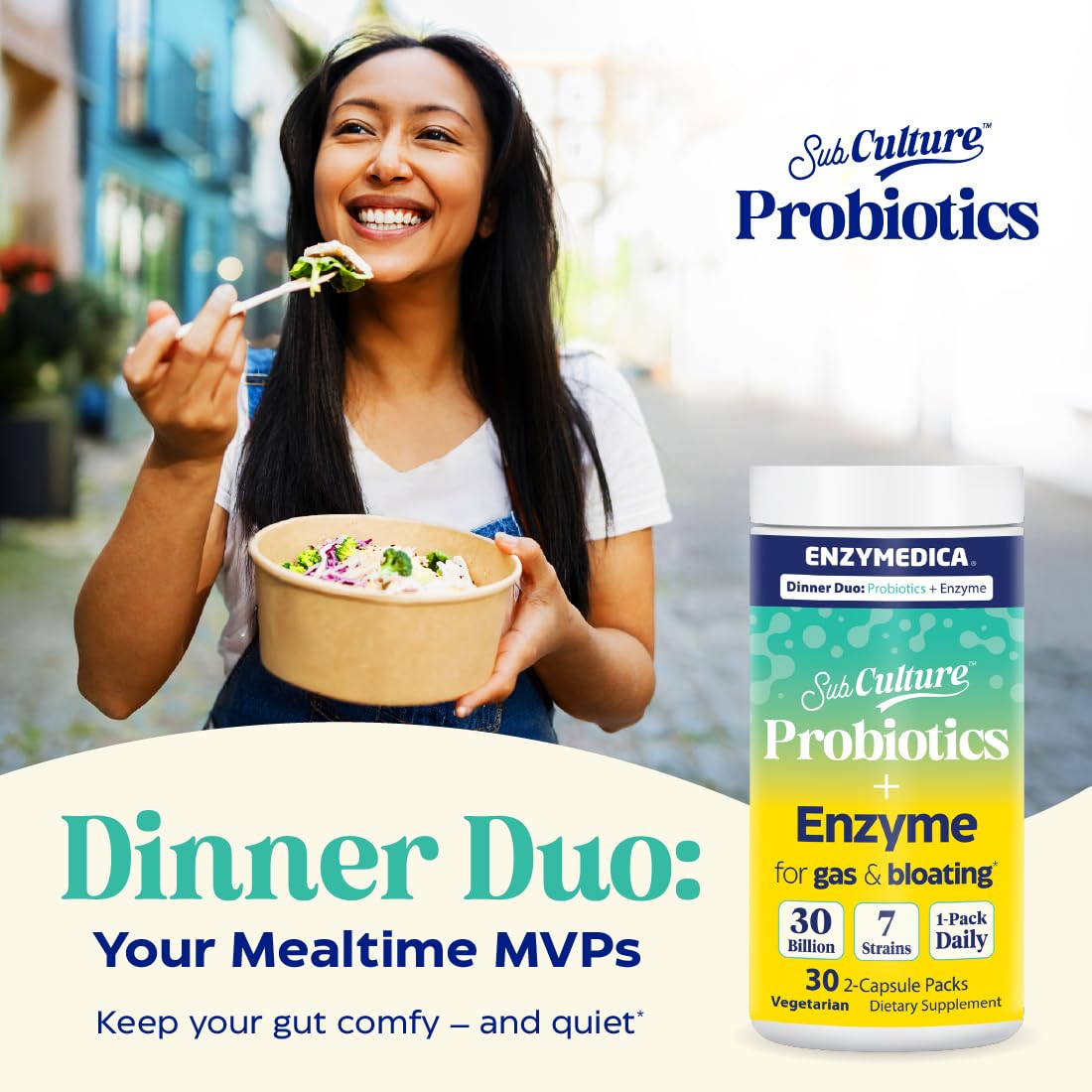 Enzymedica Dinner Duo for Gas & Bloating – Probiotics + Digestive Enzyme Packets for Occasional Gas, 30B CFU of 7 Live Strains, Vegetarian – 30 Daily Packs Enzymedica Au supplements