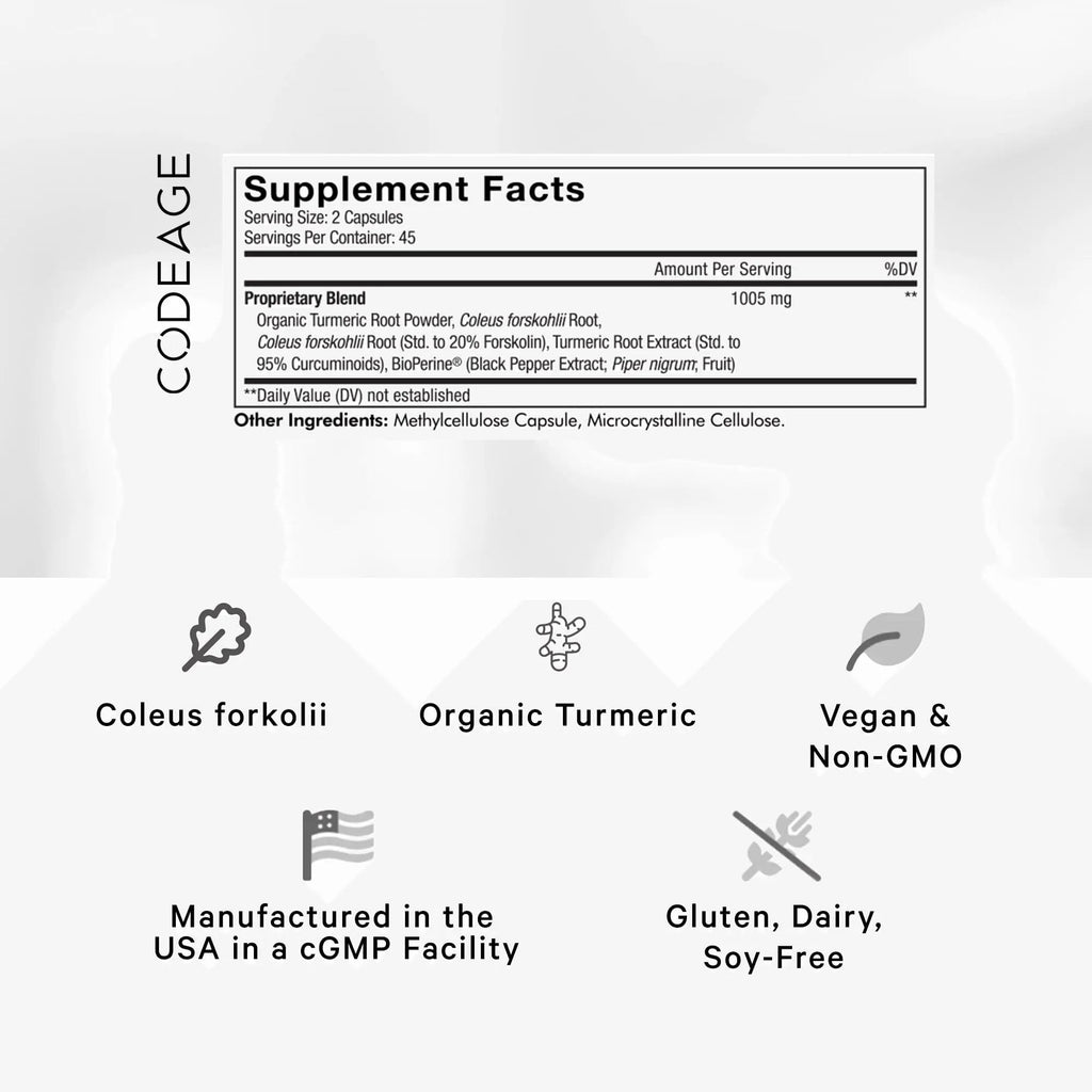 Codeage Forskolin, Pure Forskolin Coleus + Organic Turmeric Root Powder, 95% Curcumins Codeage Au supplements