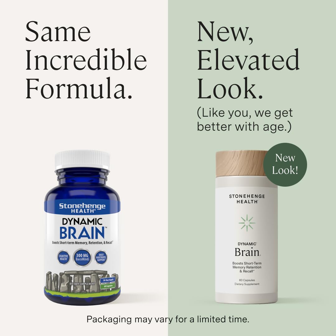 Stonehenge Health Dynamic Brain – BacoMind® Bacopa Nootropic Formula – Memory, Recall & Retention, Phosphatidylserine, Huperzine A, DHA & Choline – 40 Brain-Boosting Ingredients – Non-GMO, 60 Caps Stonehenge Health Au supplements