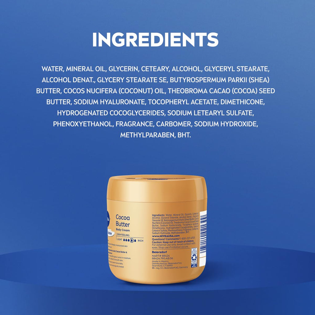 NIVEA Cocoa Butter Body Cream with Deep Nourishing Serum, Cocoa Butter Cream for Dry Skin, 16 Ounce Jar