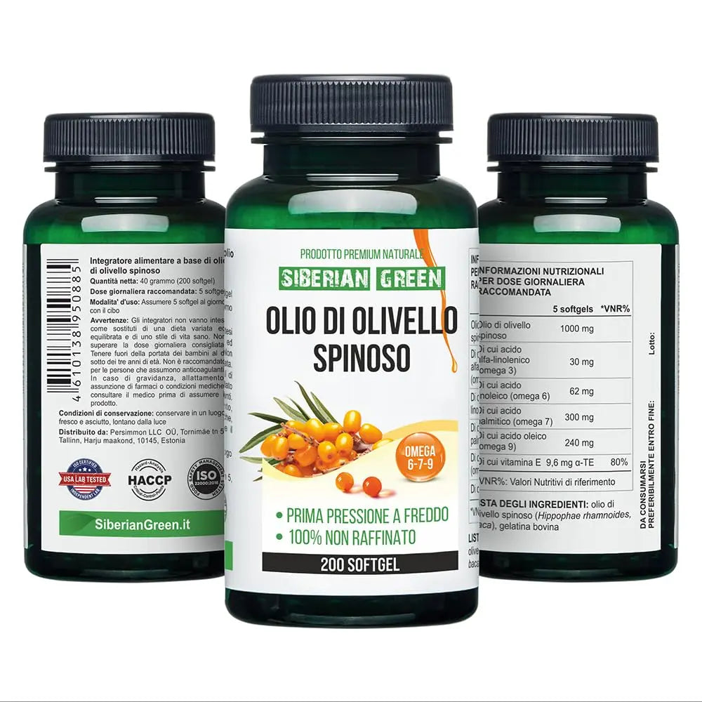 Siberian Sea Buckthorn Oil Capsules 200 Softgels | from Wild-harvested Siberian Sea Siberian Green Au supplements