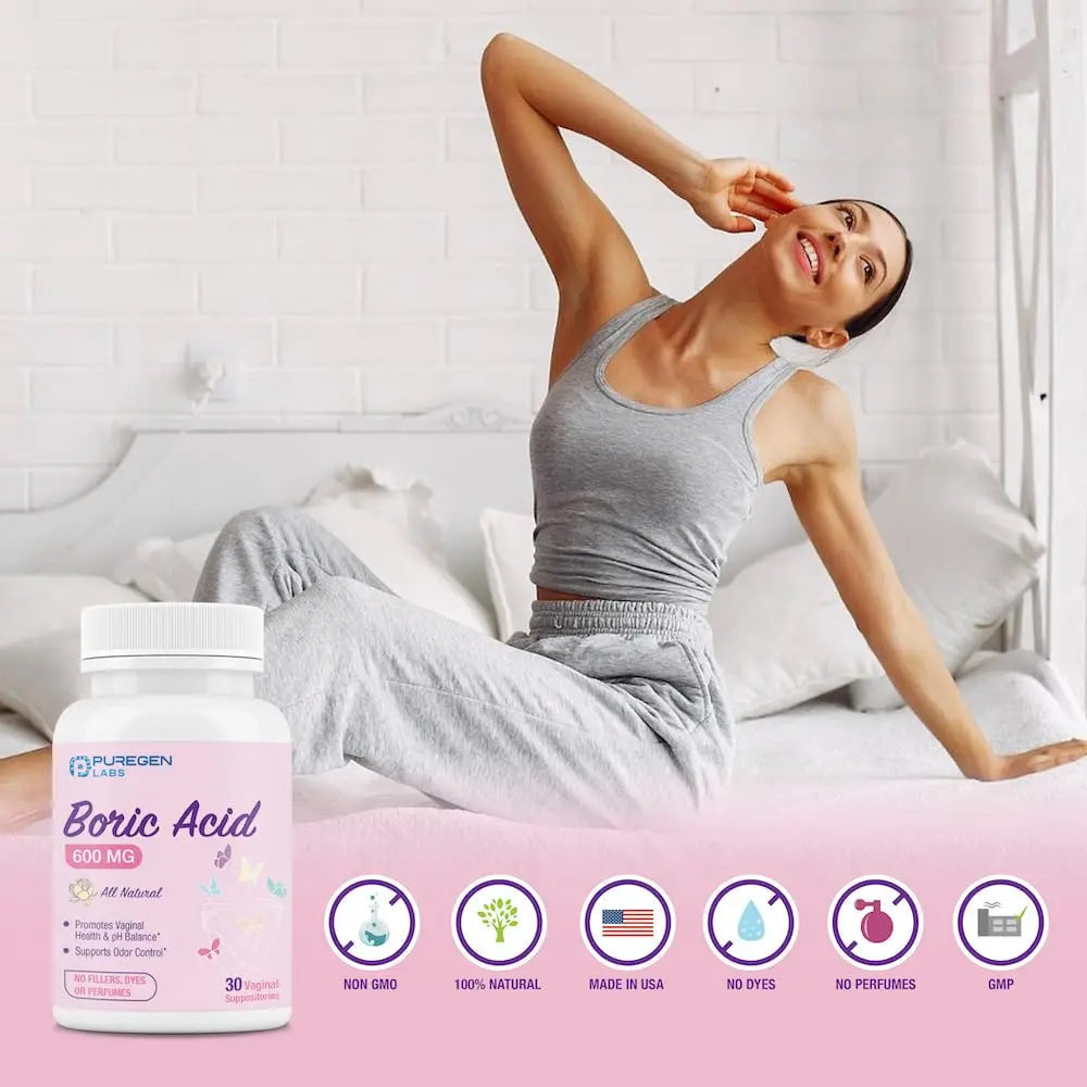 Puregen Labs Boric Acid 600 mg Vaginal Suppositories - 100% Pure | All Natural Without Dyes or Fillers P Puregen Labs Au supplements
