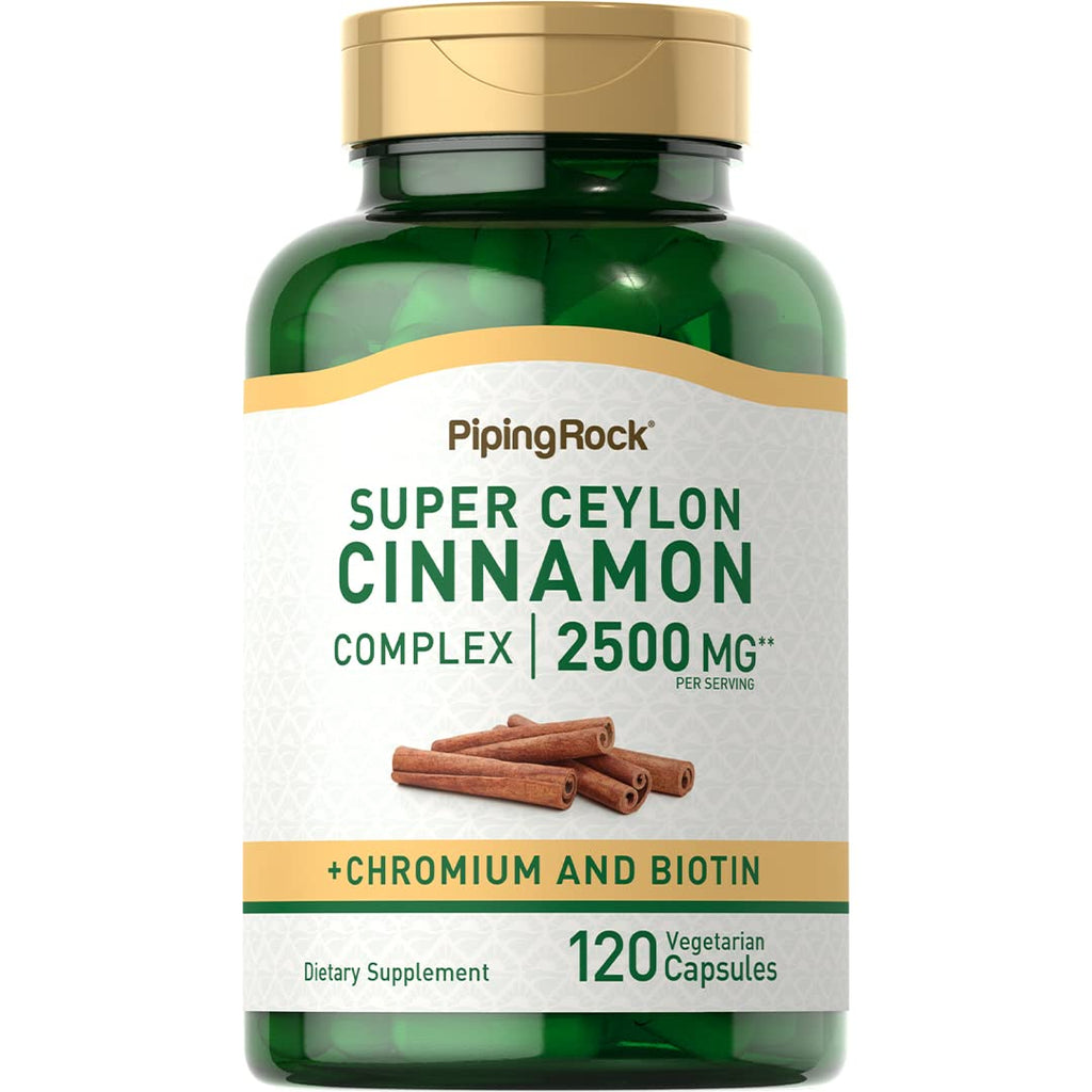 Piping Rock Ceylon Cinnamon Capsules | 120 Pills | Complex Supplement with Chromium and Biotin | Vegetarian, Non-GMO, Gluten Free