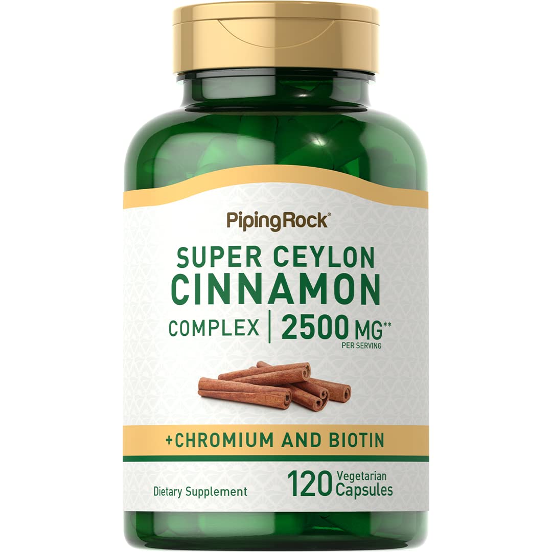 Piping Rock Ceylon Cinnamon Capsules | 120 Pills | Complex Supplement with Chromium and Biotin | Vegetarian, Non-GMO, Gluten Free