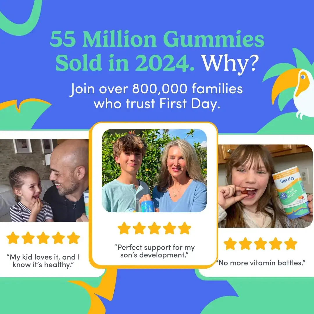 First Day Kids Multivitamin Gummies Age 4+, Strawberry & Orange - Kids Vitamins Multivitamin Gummy A C D3 K2 B1 B2 B6 B12 Folate, Immunity & Brain Function FIRST DAY Au supplements