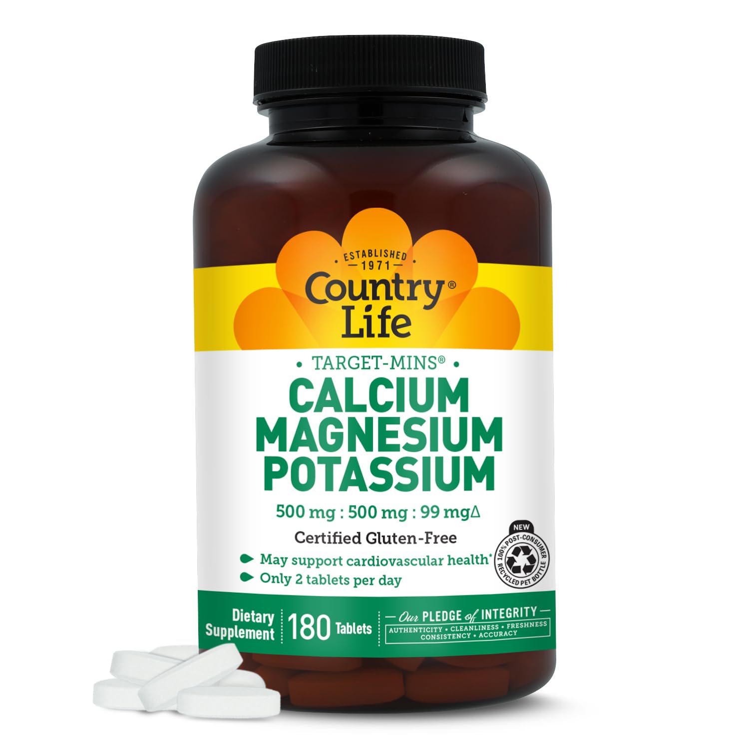 Country Life Target Mins - Calcium Magnesium Potassium Bone & Heart Health Supplement, 1000mg Calcium, 500mg Magnesium, Supports Calcium Utilization