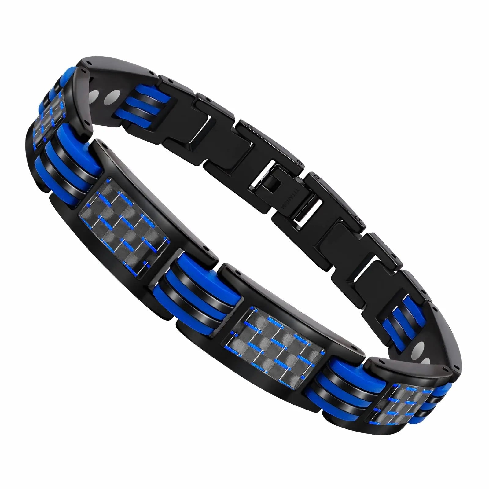 JEROOT Magnetic Bracelets for Men, Blue Carbon Fiber Pure Titanium Magnetic Bracelet JEROOT Au supplements