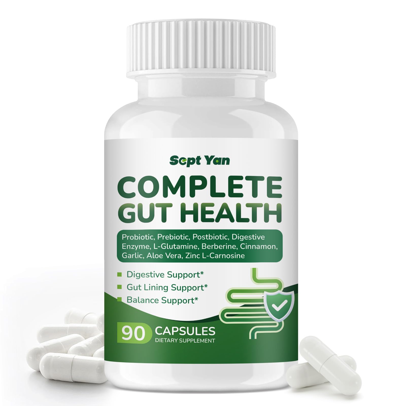 SEPT YAN Gut Health Supplement with Prebiotics, Postbiotics & Probiotics for Digestive Health for Women & Men, 80 Billion CFU Probiotics for Gut and Digestion