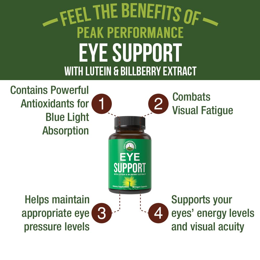 Peak Performance Eye Vitamins - Macular Support Supplement with Lutein, Zeaxanthin, Astaxanthin, Carotenoids, Bilberry Extract. Capsules for Aging Eyes, Computer, Smartphone Users. Avoid Degeneration Peak Performance Au supplements