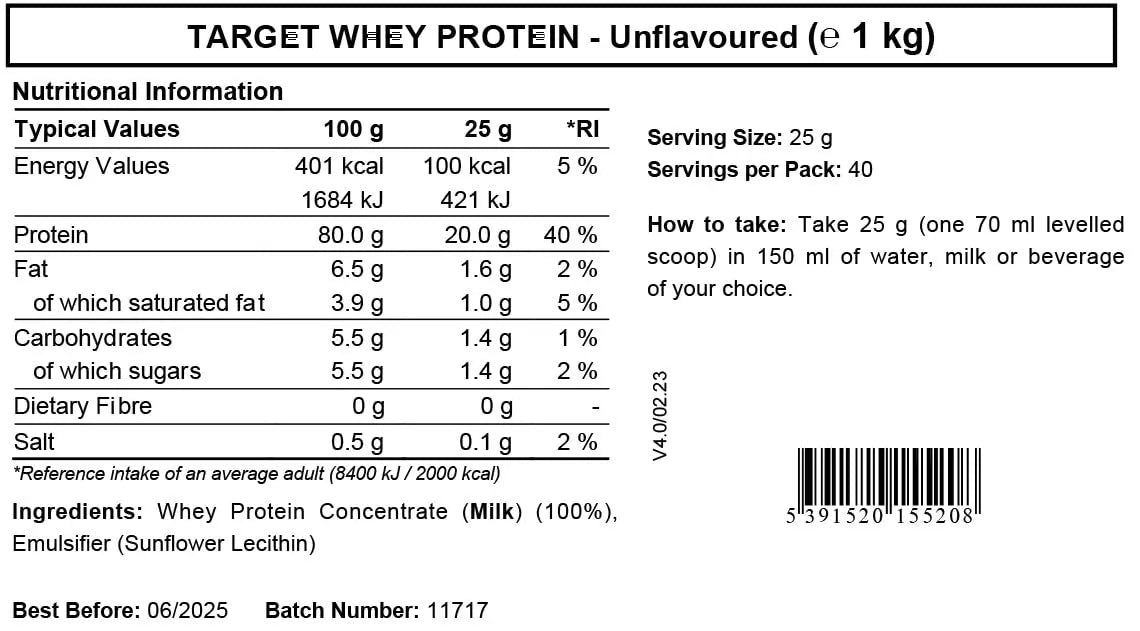 Whey Protein Powder | Unflavoured | Target Whey Protein by ROS Nutrition | 1 Kg | 40 Servings ROS Nutrition Au supplements