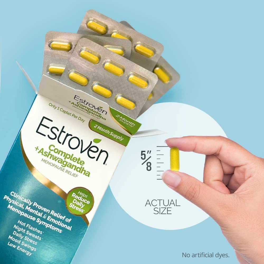 Estroven Complete + Ashwagandha Multi-Symptom Menopause Supplement for Women - 60 Ct. - Clinically Proven Ingredients Provide Menopause Relief & Night Sweats + Hot Flash Relief* - Drug-Free & Non-GMO Estroven Au supplements