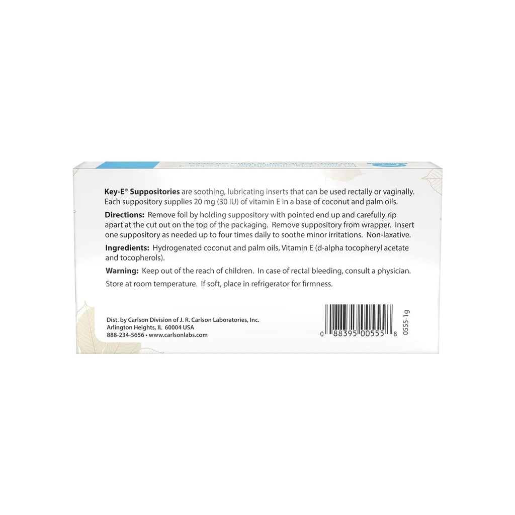 Carlson - Key-E Suppositories, 30 IU Vitamin E Suppository, Lubricates Dry Areas, Treatment Carlson Au supplements