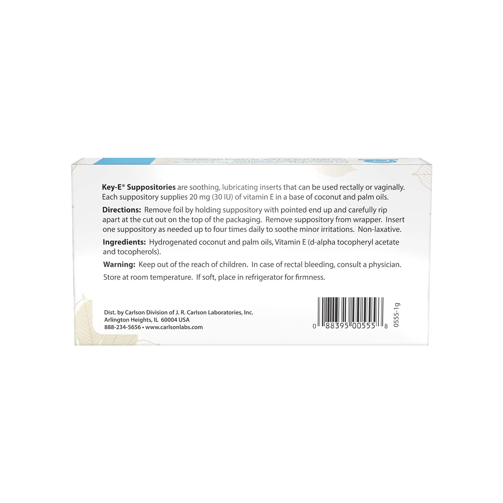 Carlson - Key-E Suppositories, 30 IU Vitamin E Suppository, Lubricates Dry Areas, Treatment Carlson Au supplements