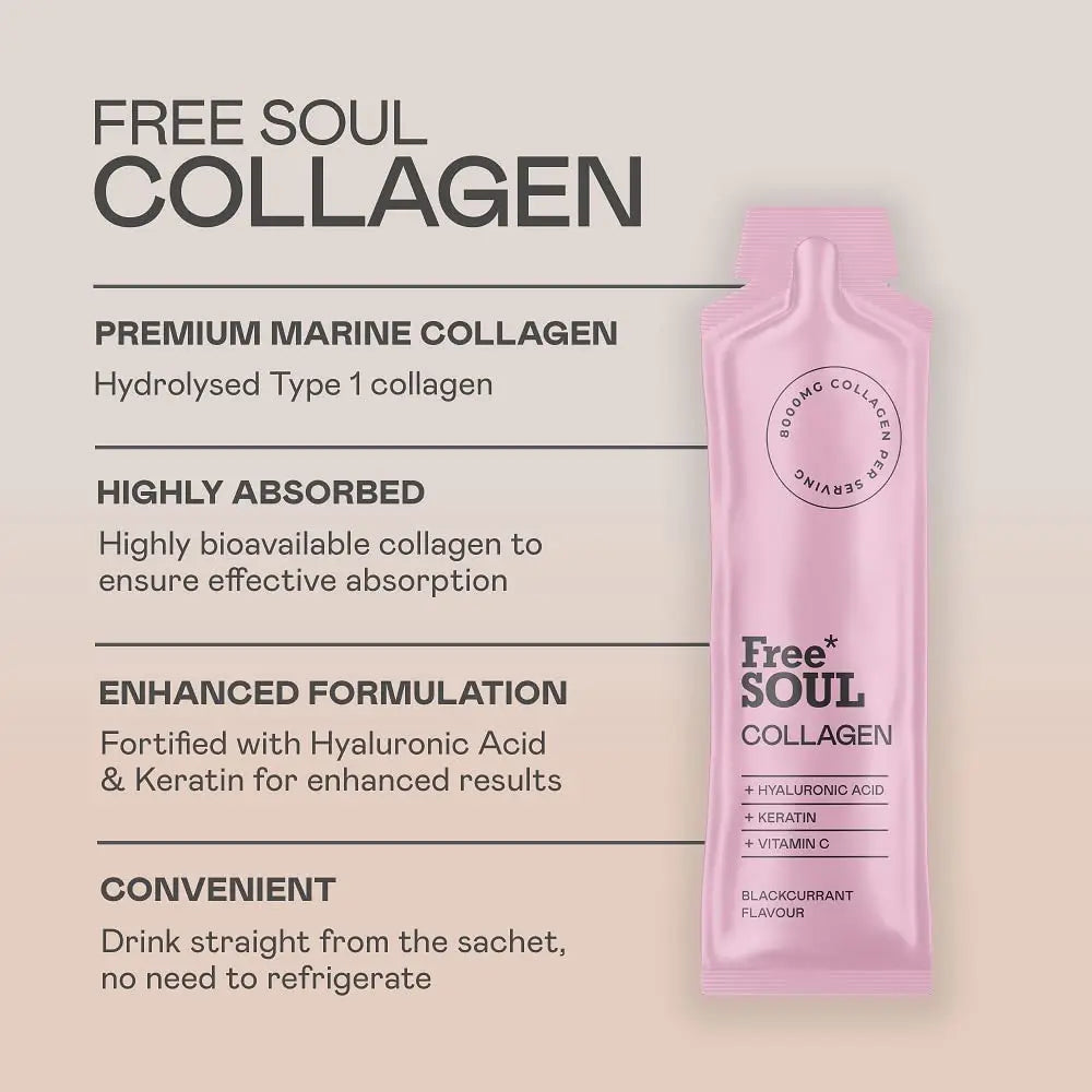Marine Collagen Liquid 8000mg with Hyaluronic Acid, Keratin, & Vitamin C, 14 x 8000mg Hydrolysed Collagen Free Soul Au supplements