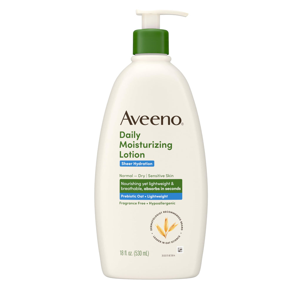 Aveeno Sheer Hydration Fragrance-Free Daily Moisturizing Lotion with Prebiotic Oat for Dry Skin, Lightweight