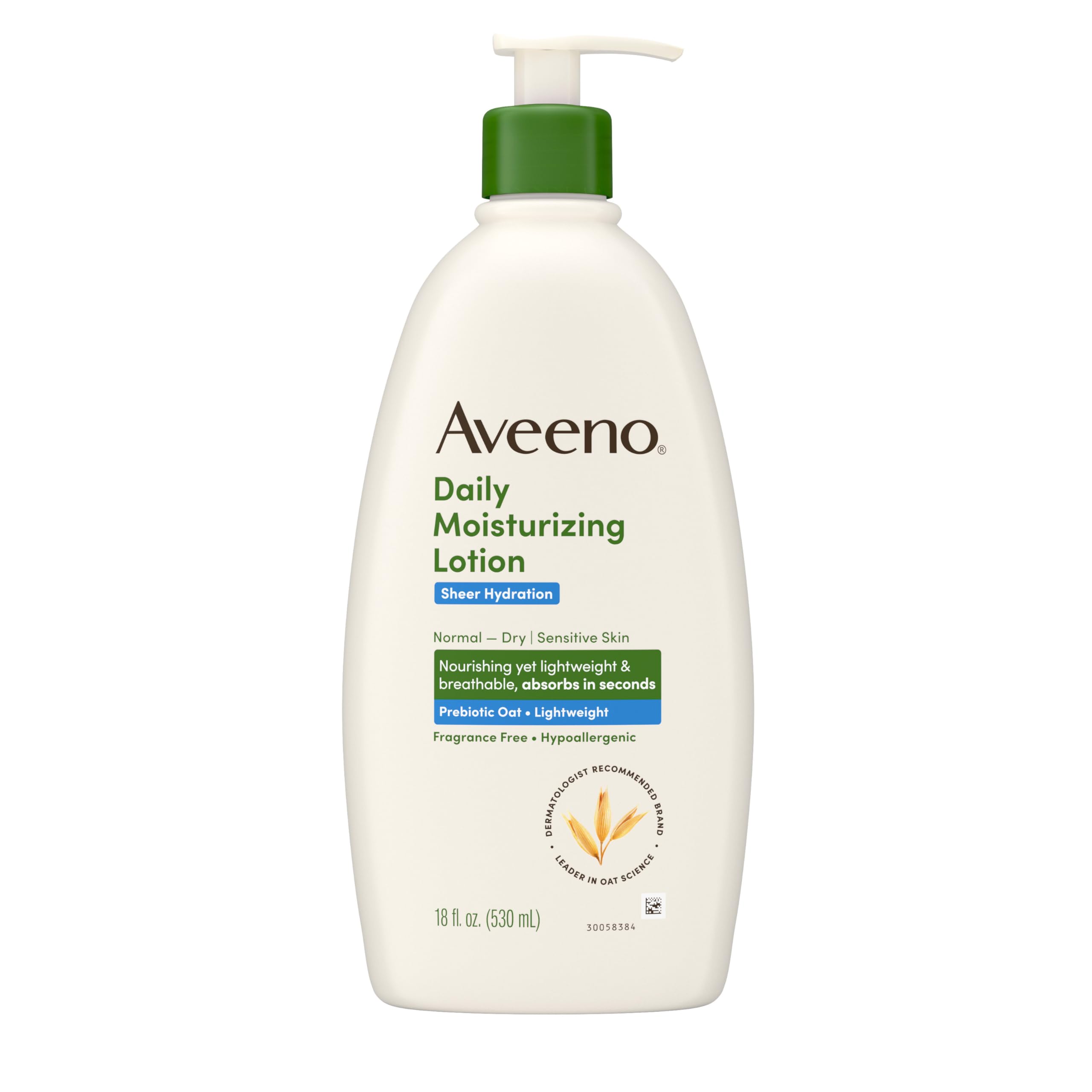 Aveeno Sheer Hydration Fragrance-Free Daily Moisturizing Lotion with Prebiotic Oat for Dry Skin, Lightweight
