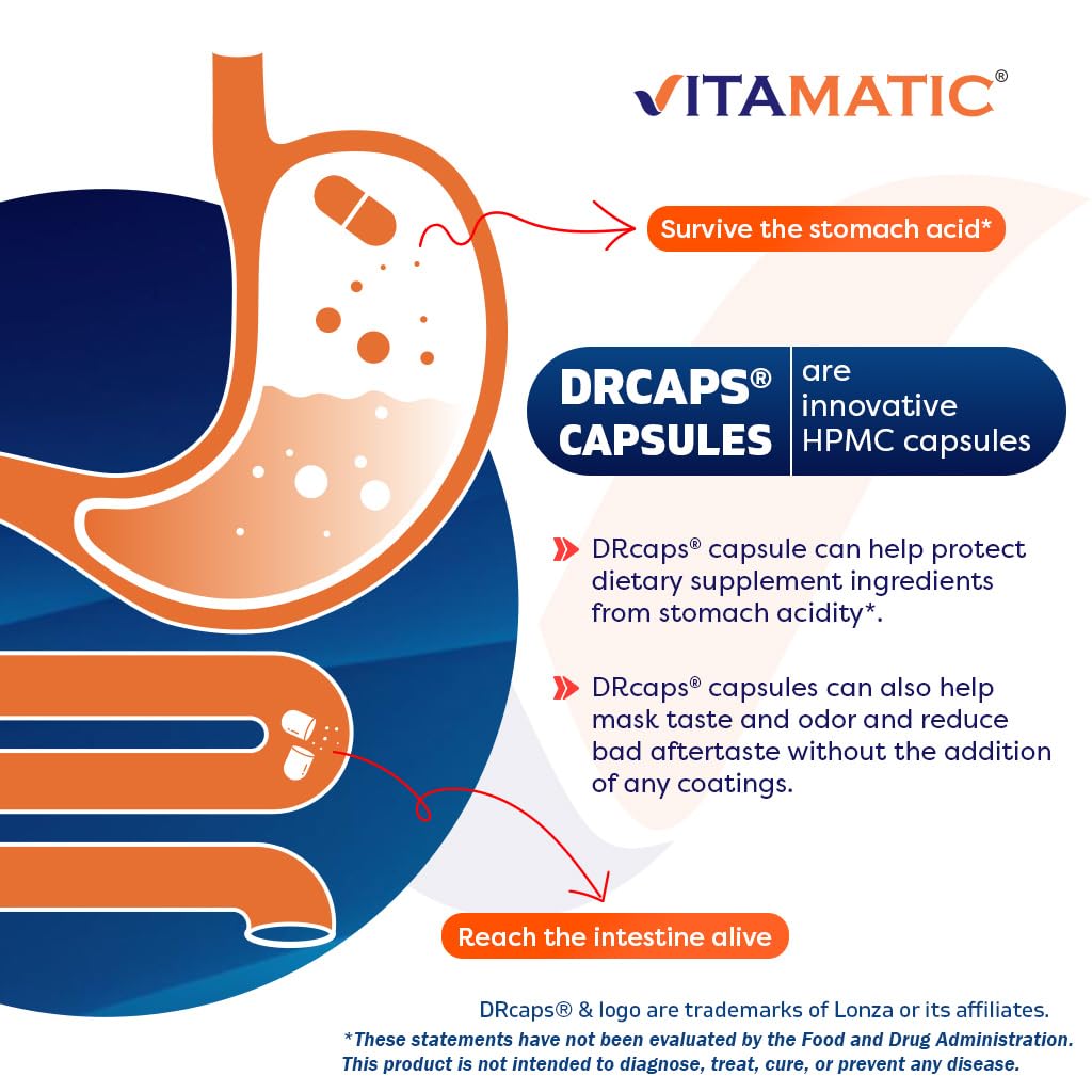 Vitamatic Lactobacillus Plantarum - 20 Billion per DR Capsule - 60 Count - Digestive Support - Made with Prebiotic Inulin Fiber