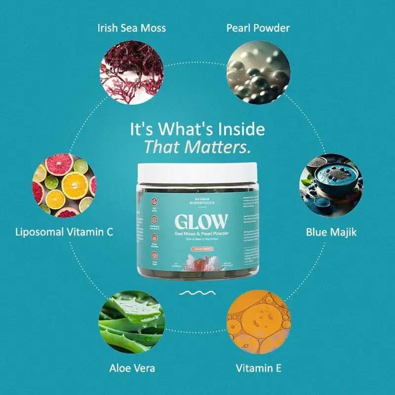 Akasha Superfoods Sea Moss Glow Gummies, Hair, Skin & Nails Vitamins with Seamoss, Pearl Powder, Vitamin E, Aloe Vera, Liposomal Vitamin C Akasha Superfoods Au supplements