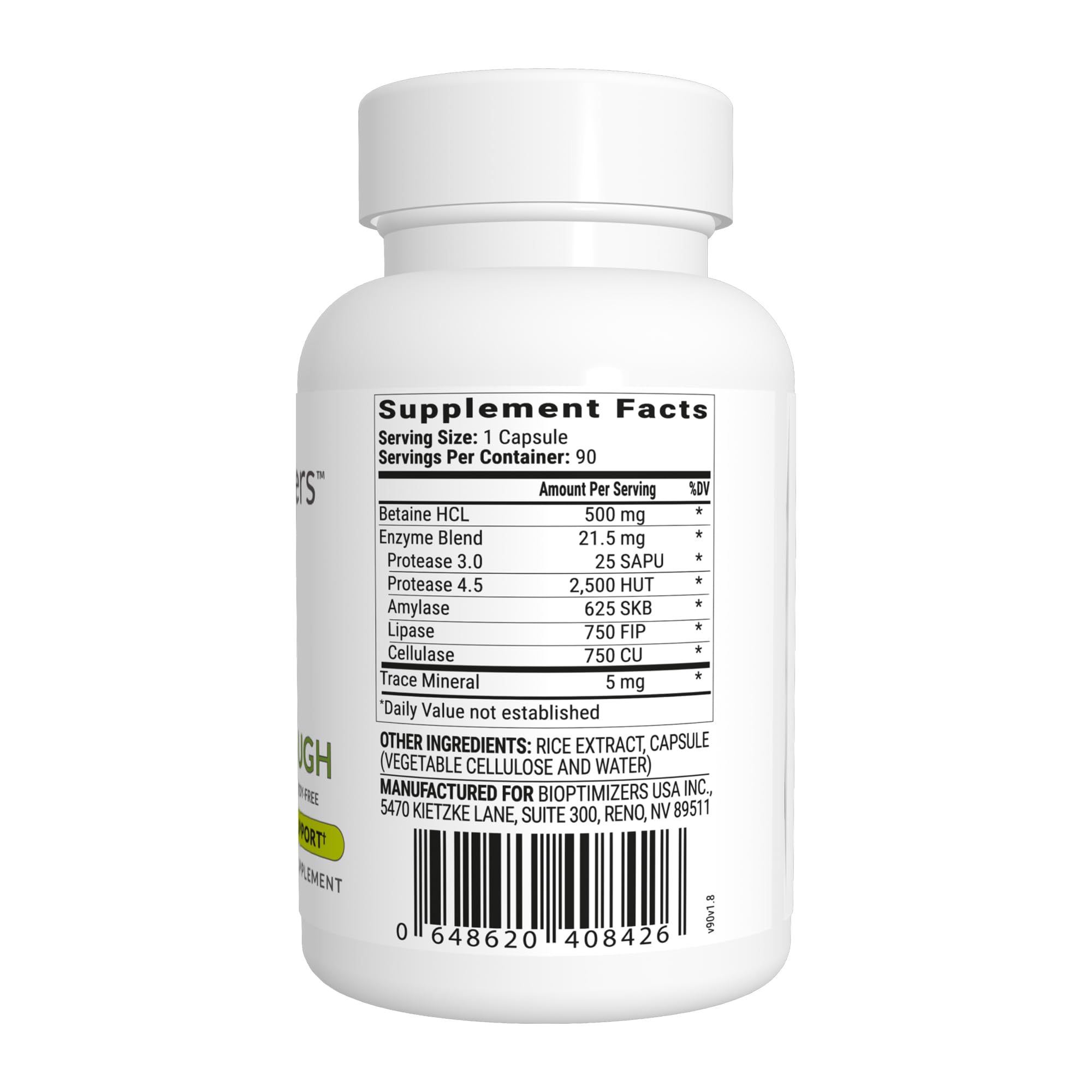 BIOptimizers HCL Breakthrough - Betaine Hydrochloride Enzymes Supplement - Assists with Protein Breakdown and Absorption - Helps Gas and Heartburn Relief