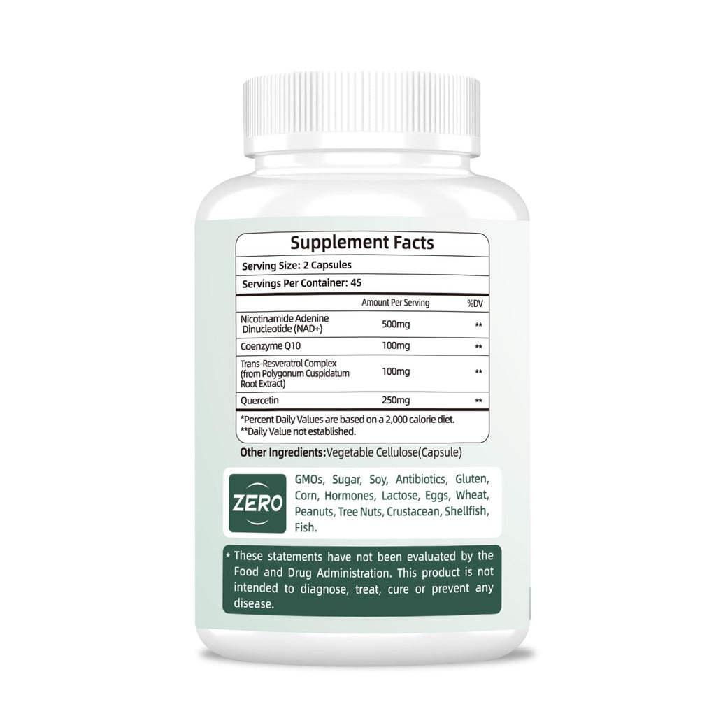 NAD Supplement 500mg, Pure Organic NAD+ Supplement for Women & Men, NAD+ with Trans-Resveratrol & CoQ10 & Quercetin for Cellular Energy & Healthy Aging, NMN Alternative (90 Vegan Caps) VitaHarbor Au supplements