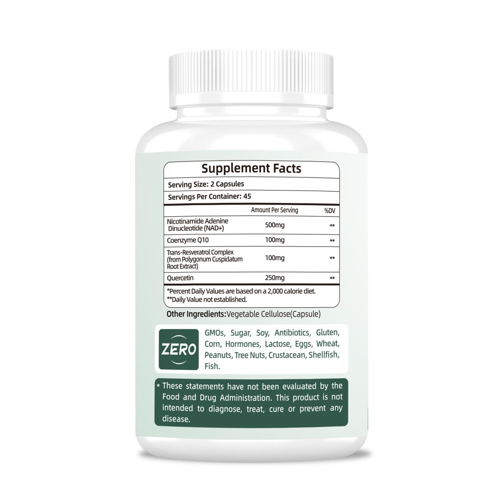 NAD Supplement 500mg, Pure Organic NAD+ Supplement for Women & Men, NAD+ with Trans-Resveratrol & CoQ10 & Quercetin for Cellular Energy & Healthy Aging, NMN Alternative (90 Vegan Caps) VitaHarbor Au supplements