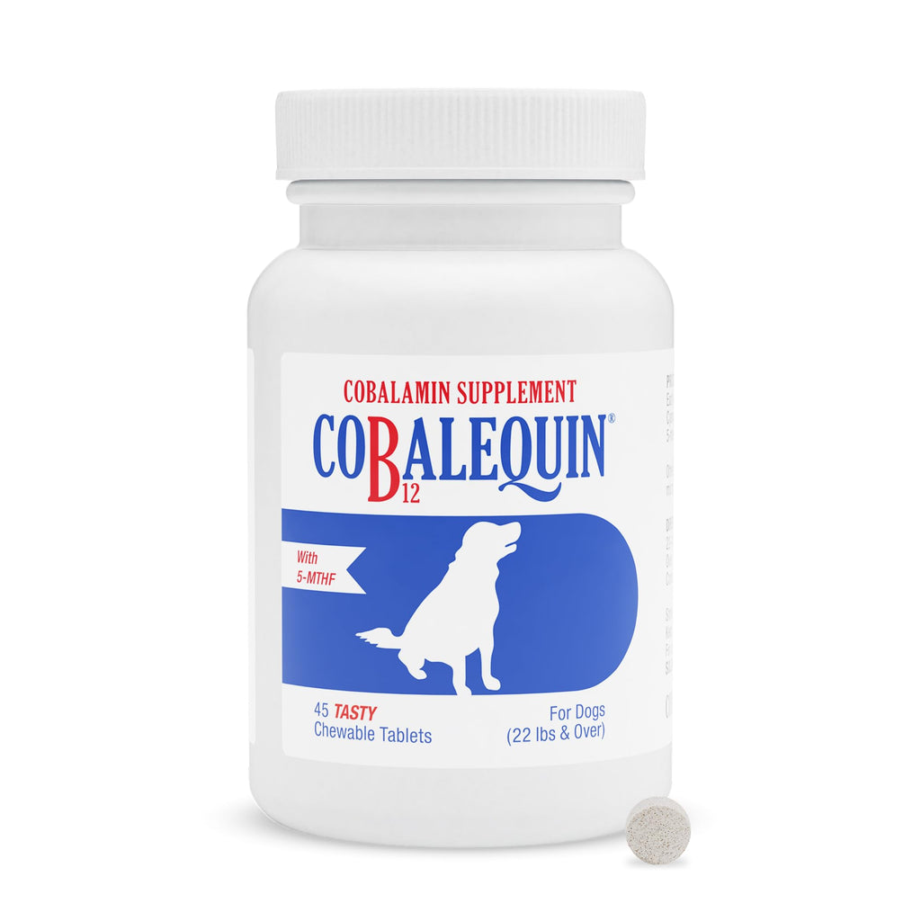 Nutramax Cobalequin B12 for Dogs, Oral Cobalamin Supplement with Folate, Vitamin B12 for Dogs Over 22 lbs., Supports GI Health, Chewable Tablets, 45 Count
