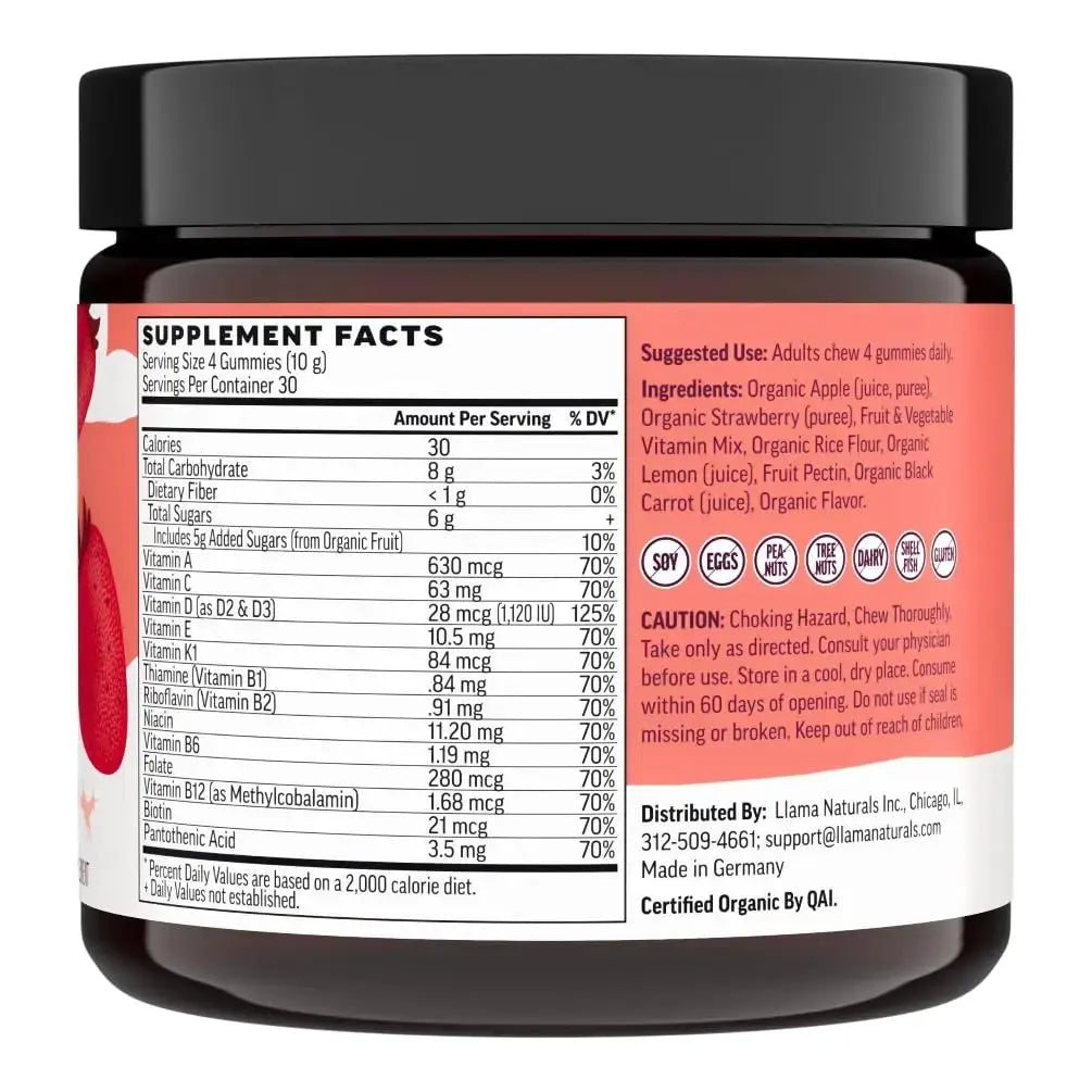 Llama Naturals Multivitamin for Women & Men, Vegan, Organic Gummies with Vitamin D, C & K, Adults Real Fruit Gummy Vitamins Llama Naturals Au supplements
