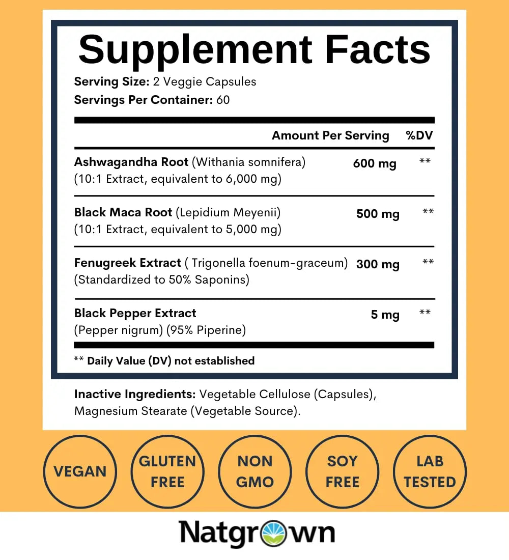 Natgrown Ashwagandha Maca Root Fenugreek Extract Capsules Supplement Natgrown Au supplements