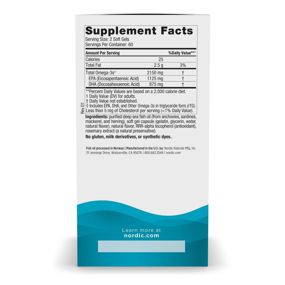 Nordic Naturals Ultimate Omega 2X, Lemon Flavor - 120 Soft Gels - 2150 mg Omega-3 - High-Potency Fish Oil with EPA & DHA - Promotes Brain & Heart Health
