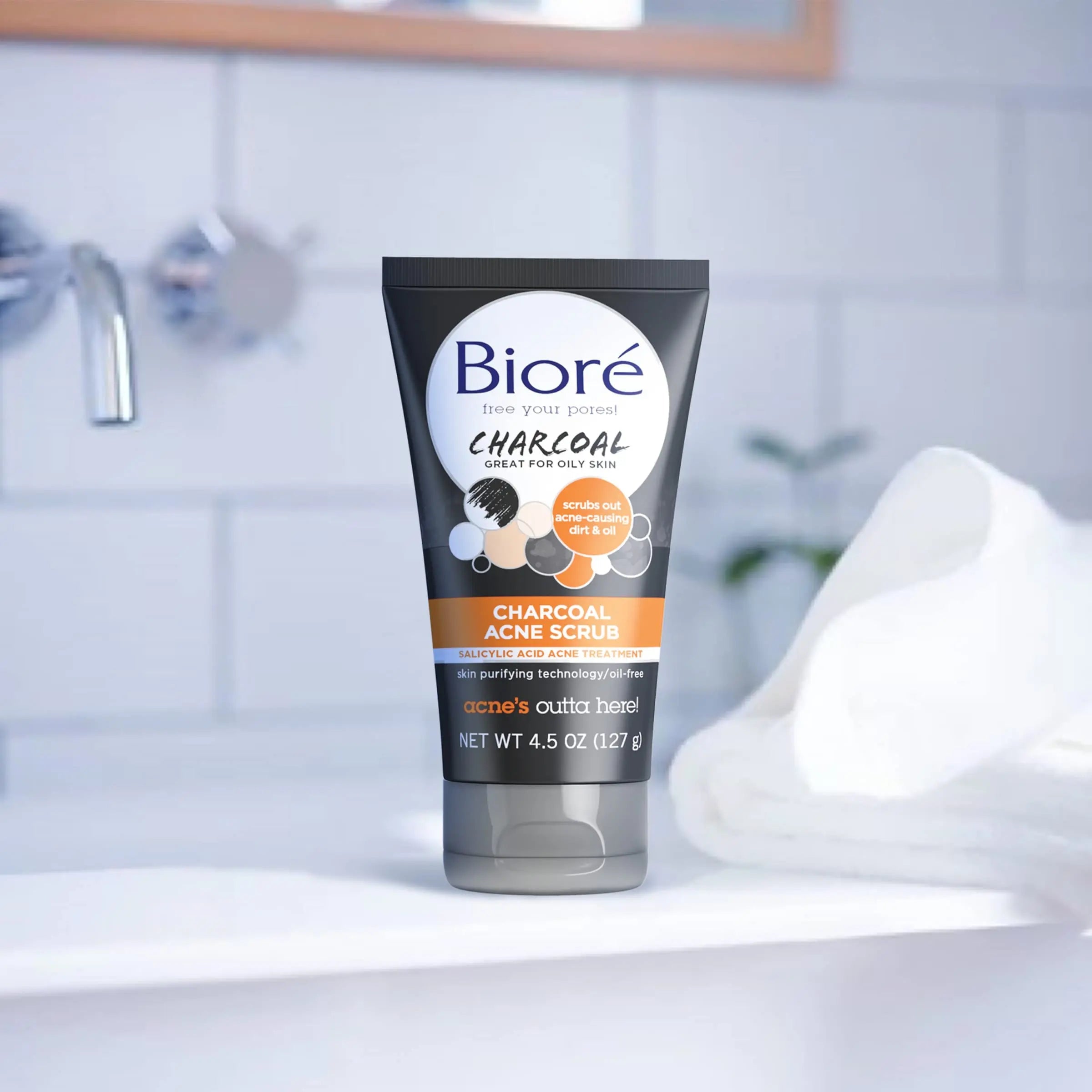 Bioré Charcoal Acne Face Scrub, with 1% Salicylic Acid and Natural Charcoal, Helps Prevent Biore Au supplements