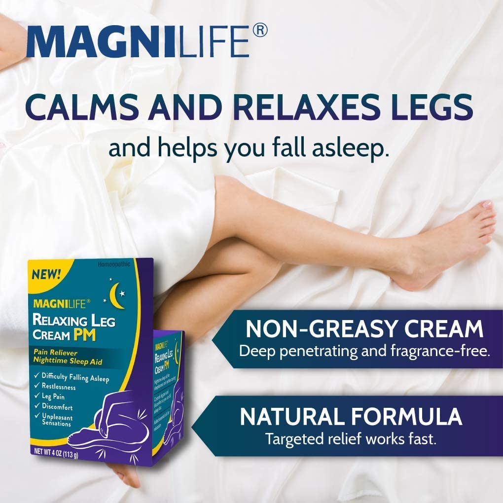 MagniLife Relaxing Leg Cream PM, 4 Oz, Homeopathic Nighttime Pain Reliever & Sleep Aid with Lavender & Magnesium, Non-Greasy Deep Penetrating Cream for Restless Legs & Discomfort MagniLife Au supplements