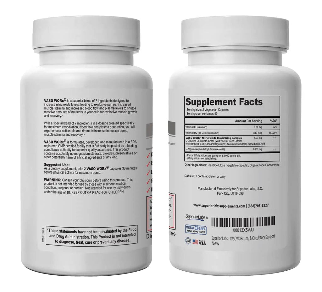 Superior Labs – VASOWORx  – Nitric Oxide Supplement – Extra Strength - 1,600 mg Superior Labs Au supplements