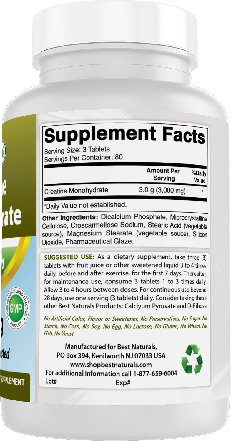 Best Naturals Creatine Monohydrate 1000 mg 240 Tablets Best Naturals Au supplements