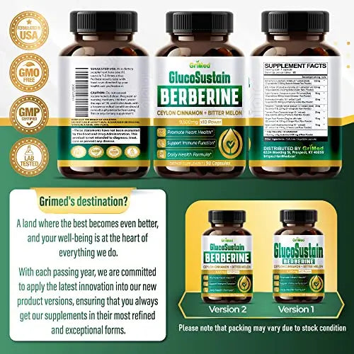 GriMed Berberine Supplement 9,500mg with Ceylon Cinnamon Bitter Melon Supports Healthy GriMed Au supplements