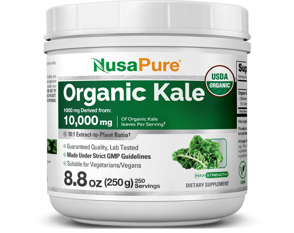 NusaPure Organic Kale Powder Extract 10:1 - Suitable for Vegetarian/Vegan, Non- GMO - 10,000 mg - 250 Capsules NusaPure Au supplements