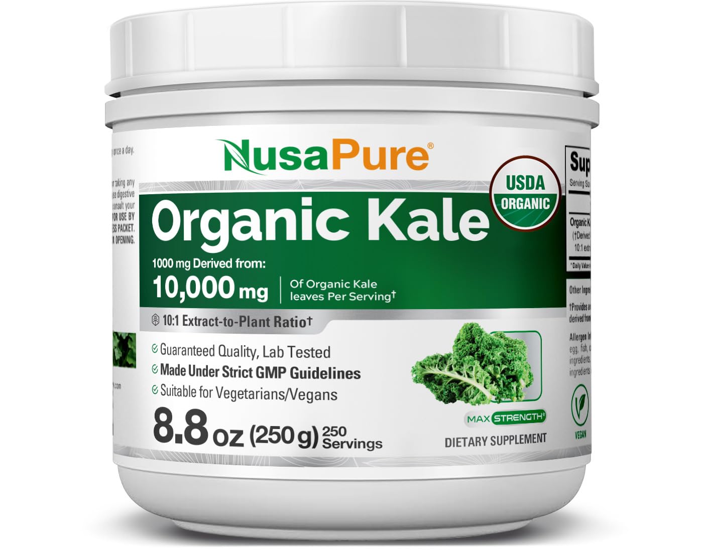 NusaPure Organic Kale Powder Extract 10:1 - Suitable for Vegetarian/Vegan, Non- GMO - 10,000 mg - 250 Capsules NusaPure Au supplements
