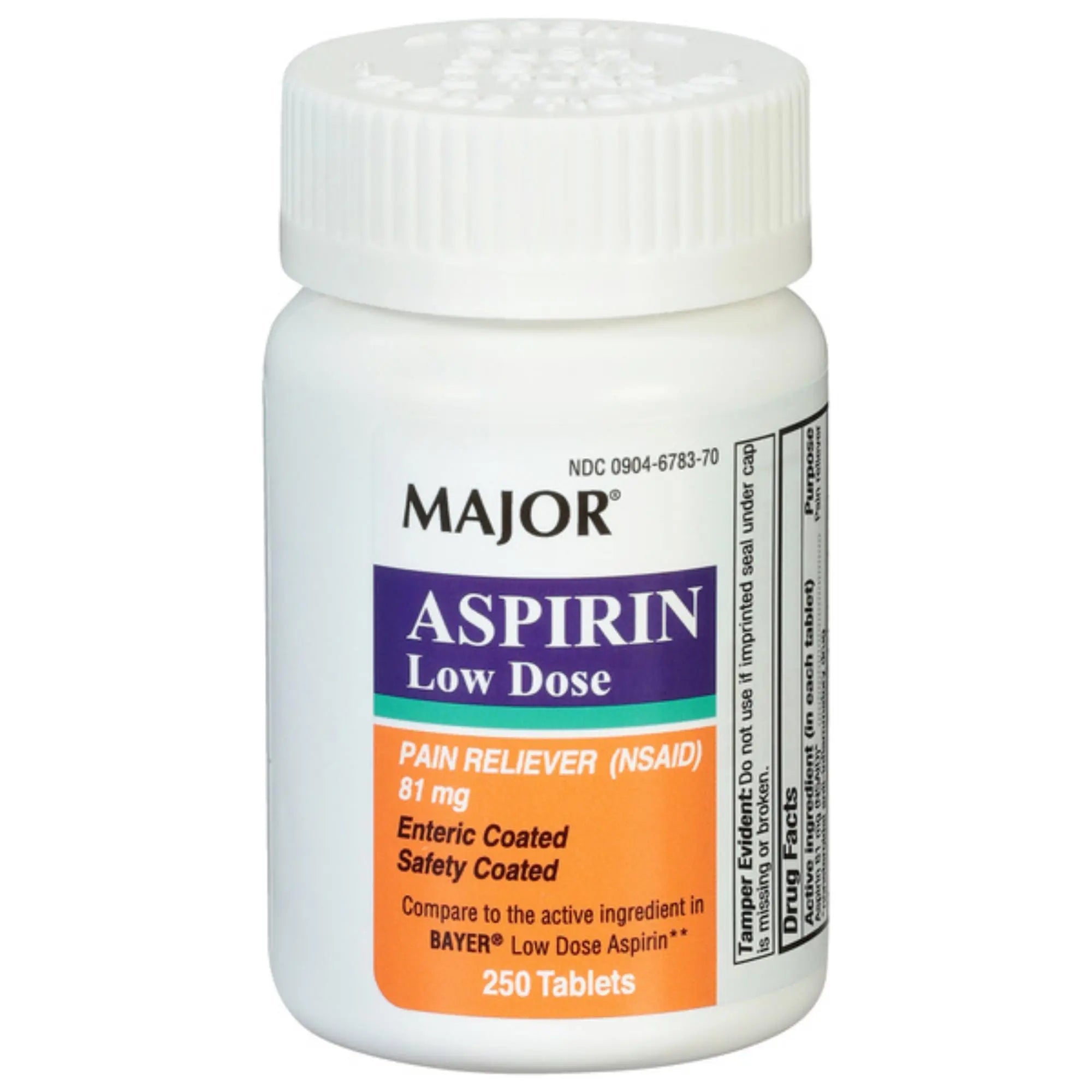 MAJOR Aspirin Low Dose 81 Mg - Pain Reliever (NSAID) - Enteric Coated - 250 Tablets MAJOR Au supplements